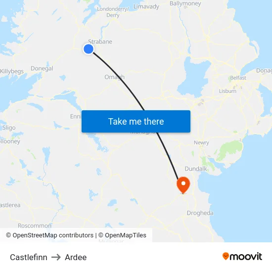 Castlefinn to Ardee map