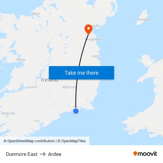 Dunmore East to Ardee map