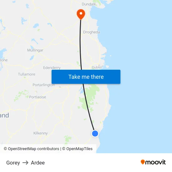 Gorey to Ardee map
