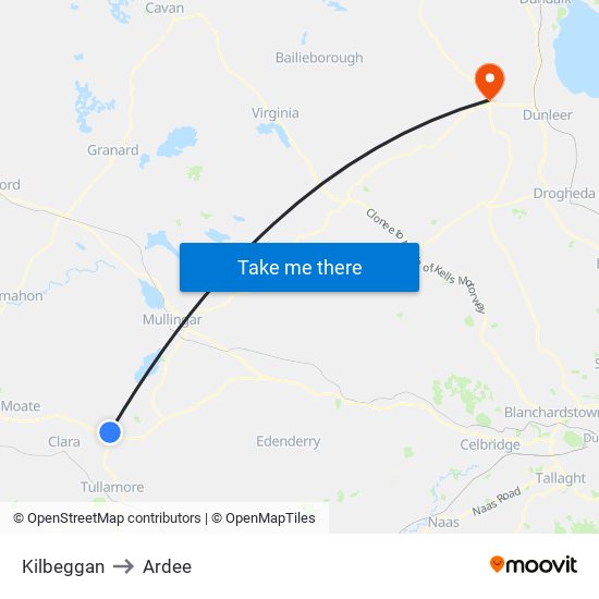 Kilbeggan to Ardee map