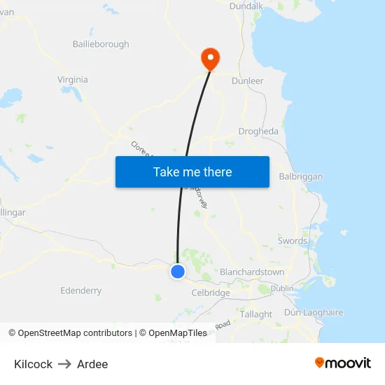 Kilcock to Ardee map