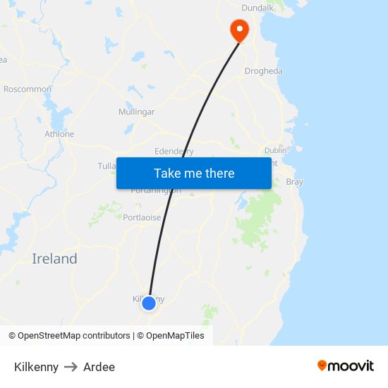 Kilkenny to Ardee map