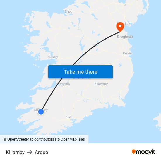 Killarney to Ardee map