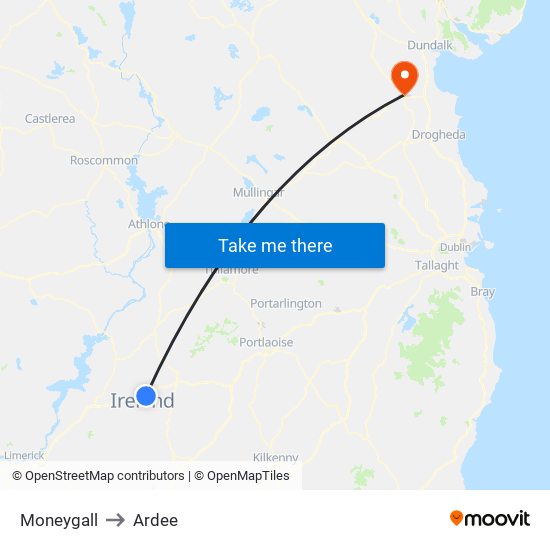 Moneygall to Ardee map