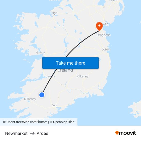 Newmarket to Ardee map