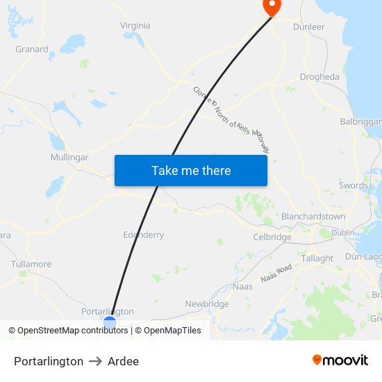 Portarlington to Ardee map