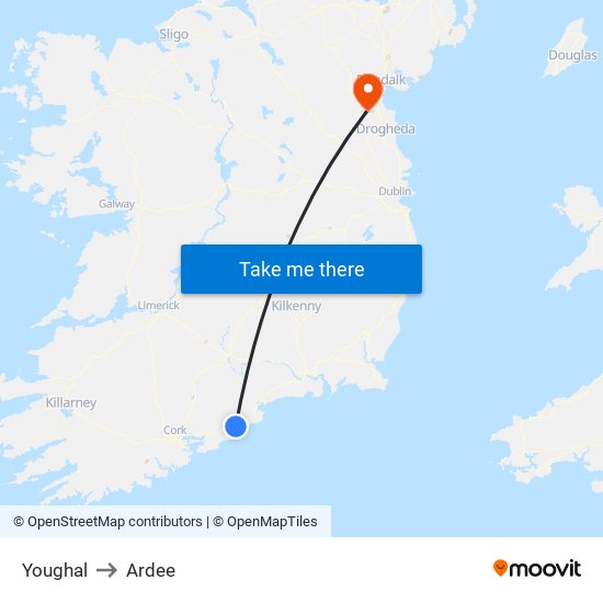 Youghal to Ardee map