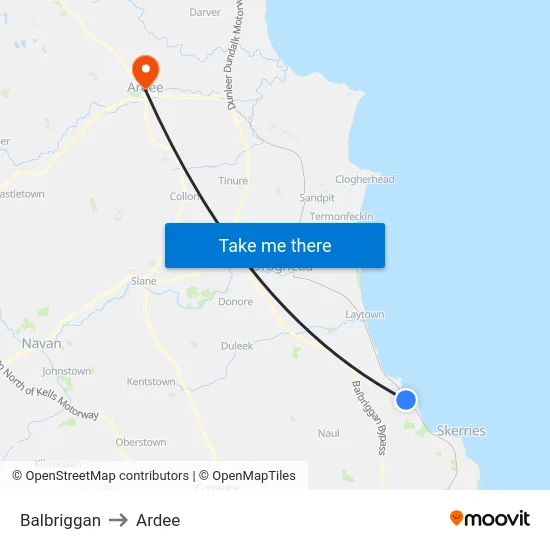 Balbriggan to Ardee map