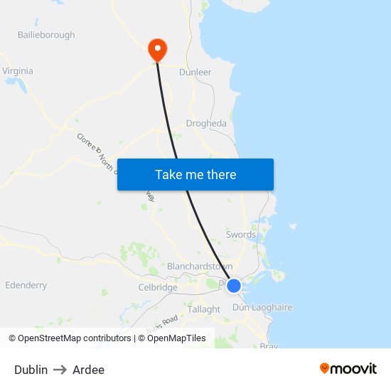 Dublin to Ardee map