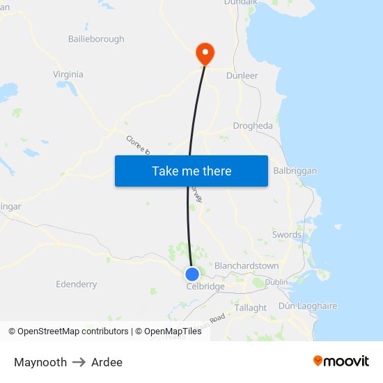 Maynooth to Ardee map