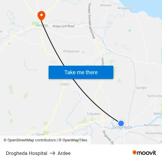 Drogheda Hospital to Ardee map
