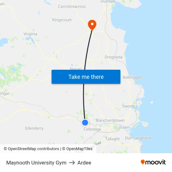 Maynooth University Gym to Ardee map