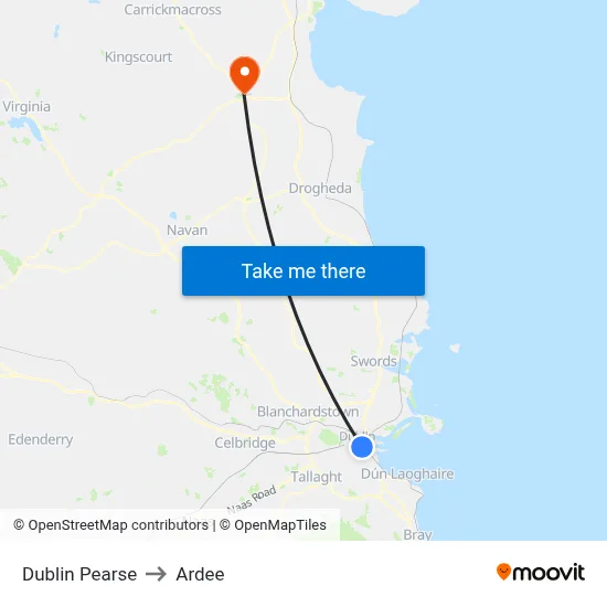 Dublin Pearse to Ardee map