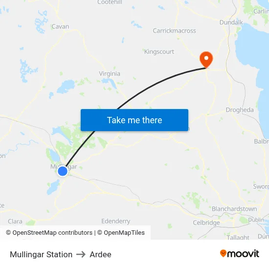 Mullingar Station to Ardee map