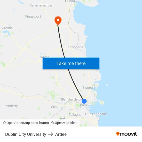 Dublin City University to Ardee map