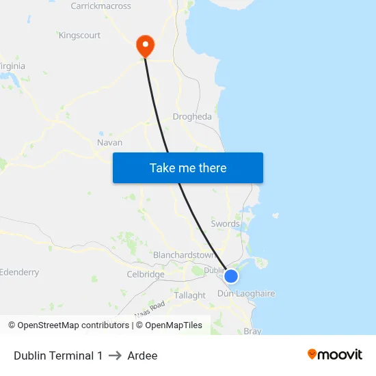 Dublin Terminal 1 to Ardee map