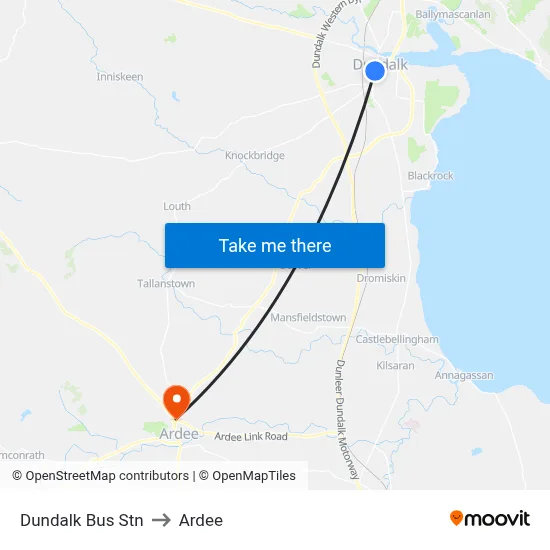 Dundalk Bus Stn to Ardee map