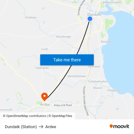 Dundalk (Station) to Ardee map