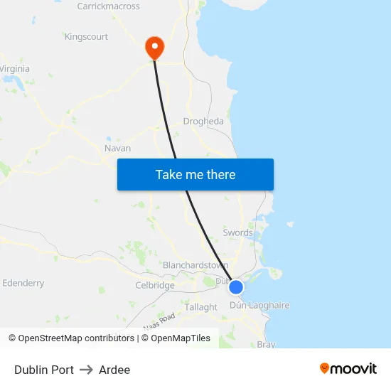 Dublin Port to Ardee map