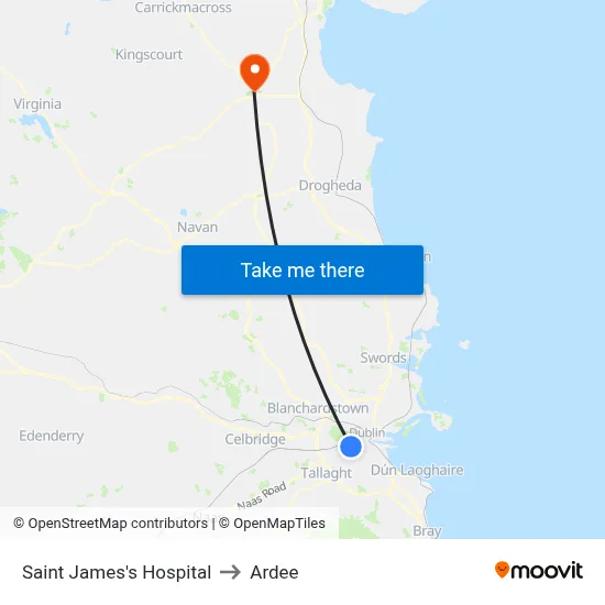 Saint James's Hospital to Ardee map