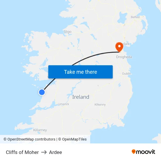 Cliffs of Moher to Ardee map
