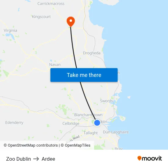Zoo Dublin to Ardee map