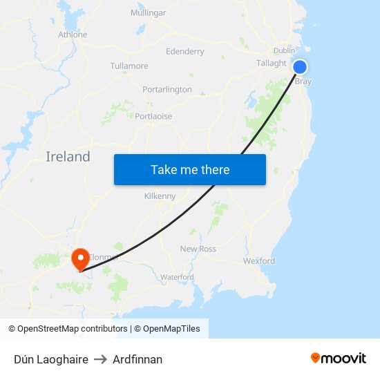 Dún Laoghaire to Ardfinnan map