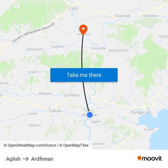 Aglish to Ardfinnan map