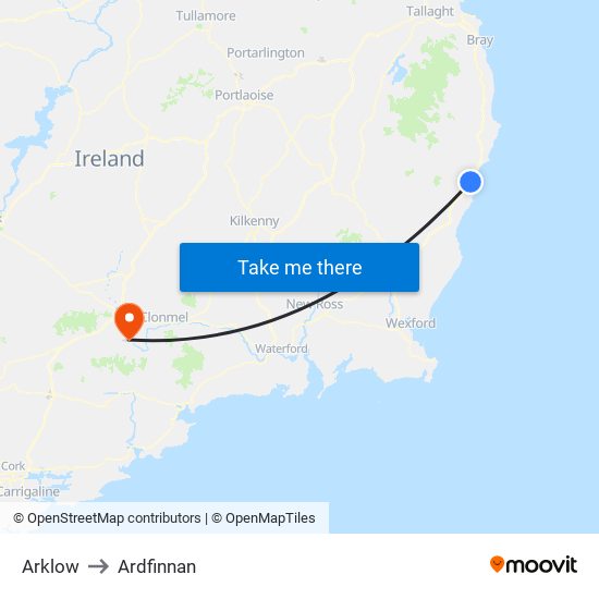 Arklow to Ardfinnan map