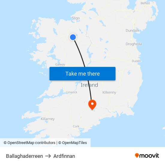 Ballaghaderreen to Ardfinnan map
