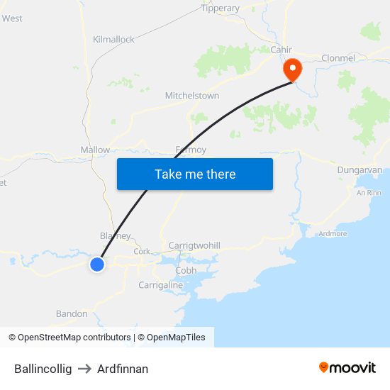 Ballincollig to Ardfinnan map