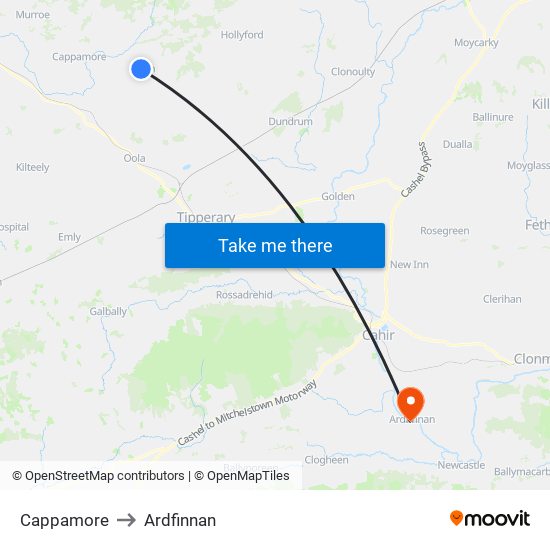 Cappamore to Ardfinnan map