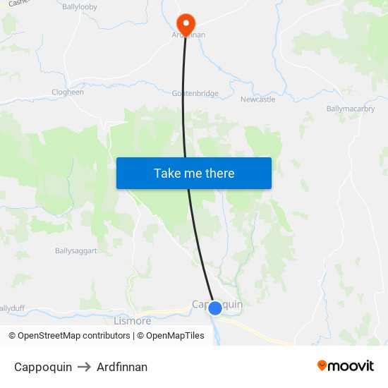 Cappoquin to Ardfinnan map