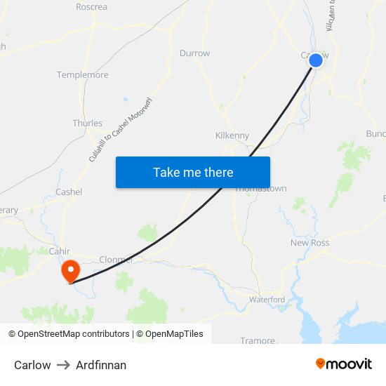 Carlow to Ardfinnan map