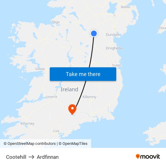 Cootehill to Ardfinnan map