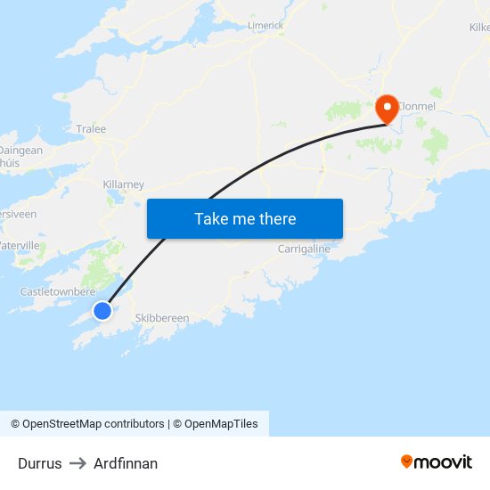 Durrus to Ardfinnan map