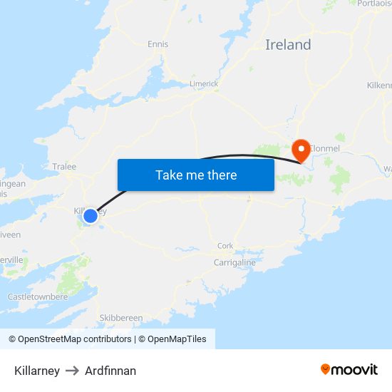 Killarney to Ardfinnan map