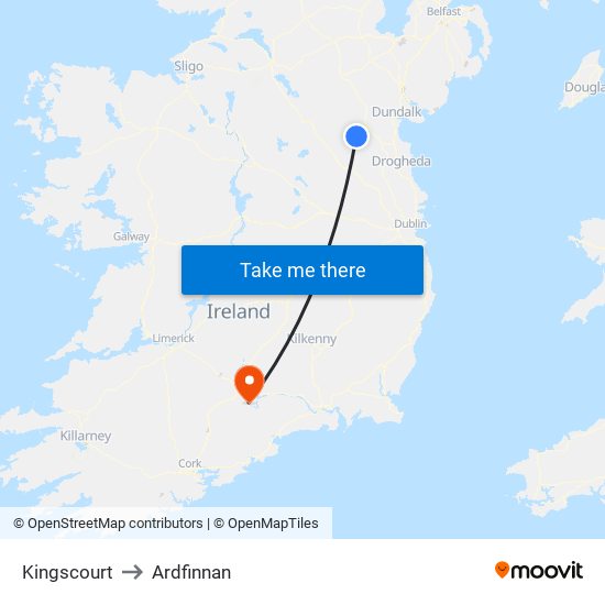 Kingscourt to Ardfinnan map