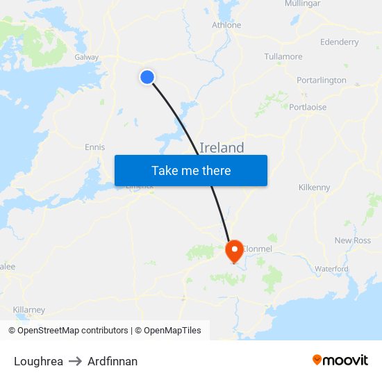 Loughrea to Ardfinnan map