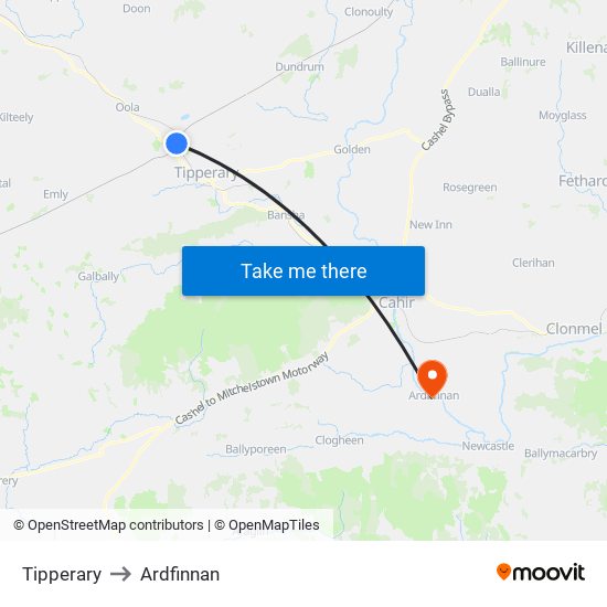 Tipperary to Ardfinnan map