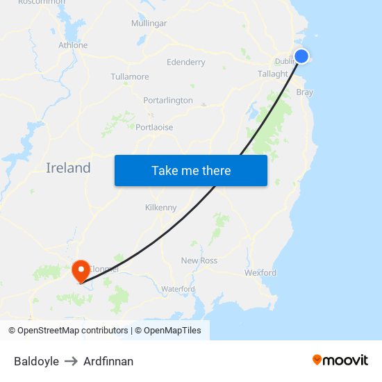 Baldoyle to Ardfinnan map