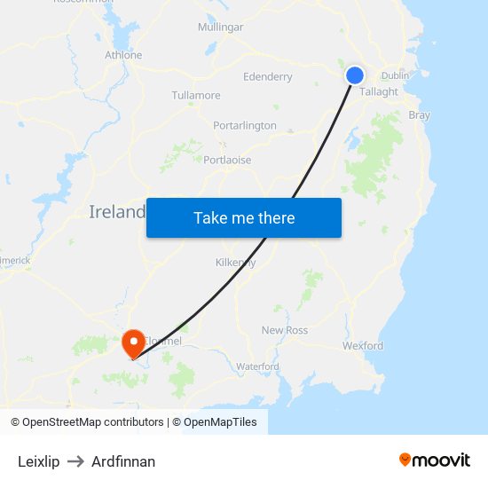 Leixlip to Ardfinnan map