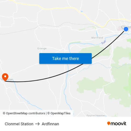 Clonmel Station to Ardfinnan map