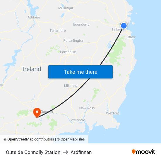 Outside Connolly Station to Ardfinnan map