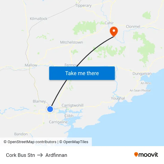 Cork Bus Stn to Ardfinnan map