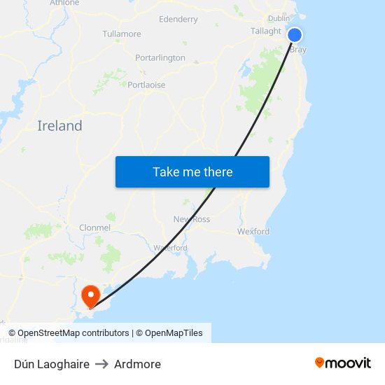 Dún Laoghaire to Ardmore map