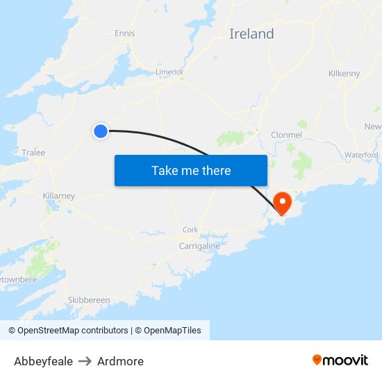 Abbeyfeale to Ardmore map