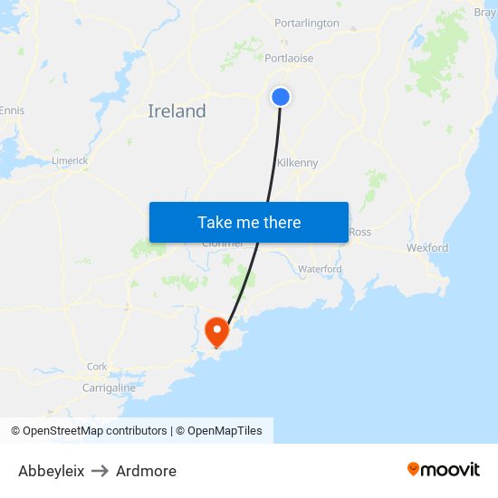 Abbeyleix to Ardmore map