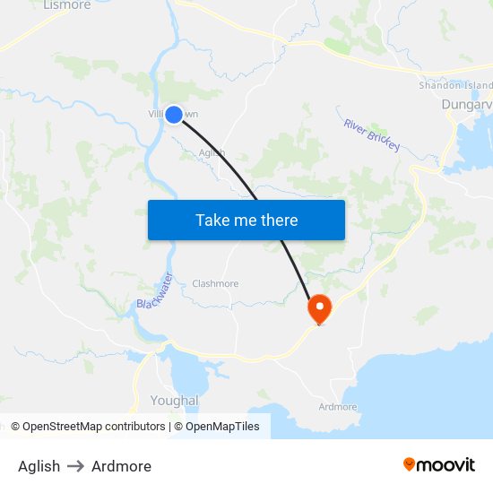 Aglish to Ardmore map