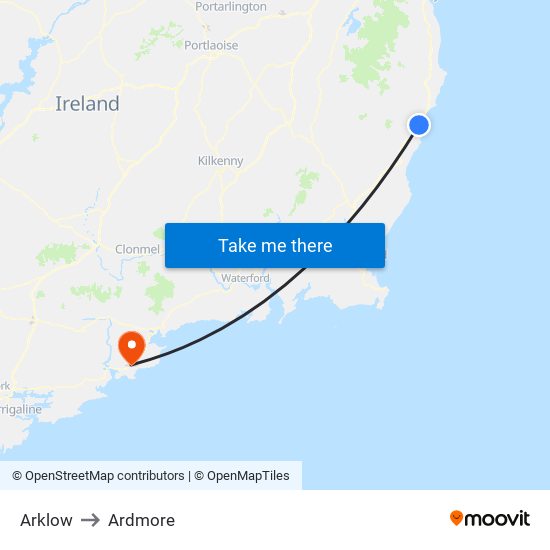 Arklow to Ardmore map